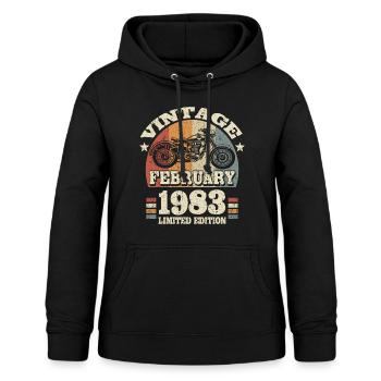 Motard moto rétro vintage né en février 1983 - Sweat à capuche Femme - noir - Devant - AI Model Female 172 light (172cm)