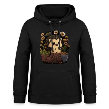Kleiner Igel, Blumentopf, Kaktus, Blüten, Garten - Frauen Hoodie - Schwarz - Vorne - AI Model Female 172 light (172cm)