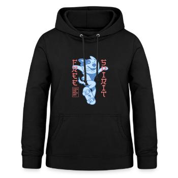 Skater Dog – Look street style giapponese - Felpa con cappuccio da donna - nero - Fronte - AI Model Female 172 light (172cm)