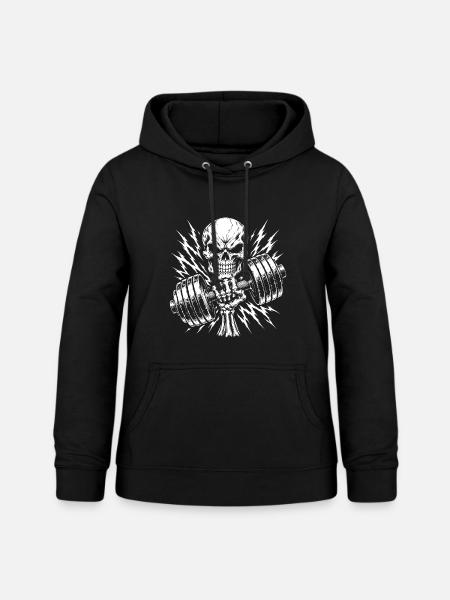 Schädelkraft: Schädel mit Hanteln - Frauen Hoodie - Schwarz