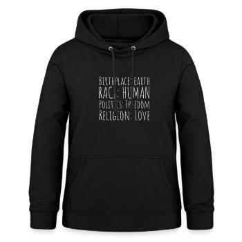 Lieu de naissance Terre Race Humain Politique Liberté - Sweat à capuche Femme - noir - Devant - AI Model Female 172 light (172cm)