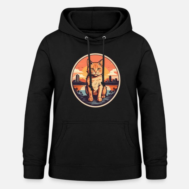 Chat rétro au coucher du soleil - Sweat à capuche Femme - noir