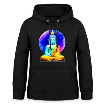 Bunter Buddha in Yoga Position Hintergrund Univers - Frauen Hoodie - Schwarz - Vorne - AI Model Female 172 light (172cm)