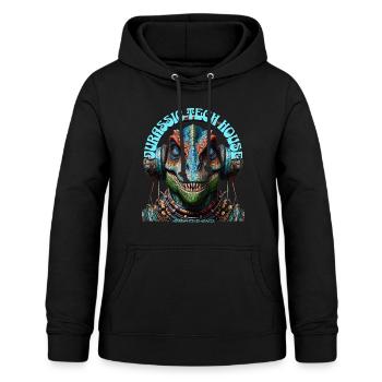 MESOZOIC TECH HOUSE – Cool T-REX with Headphones! - Women's Hoodie - black - Front - AI Model Female 172 light (172cm)