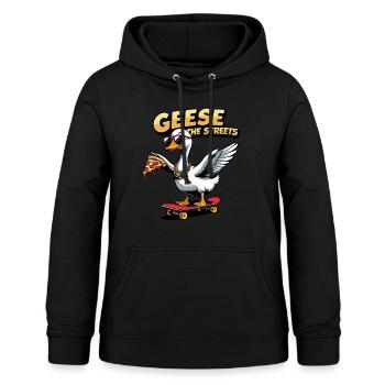 Skater-Gans mit Pizza - Geese the Streets - Frauen Hoodie - Schwarz - Vorne - AI Model Female 172 light (172cm)