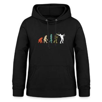 Vintage-Evolution-Gitarrist - Frauen Hoodie - Schwarz - Vorne - AI Model Female 172 light (172cm)