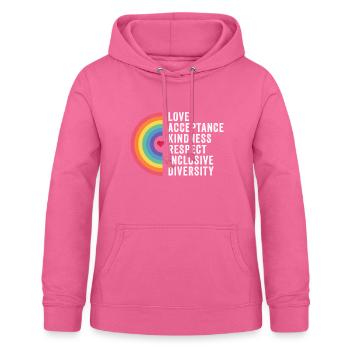 Mois de la fierté LGBT - Amour. Acceptation. Bonté. - Sweat à capuche Femme - rose - Devant - AI Model Female 172 light (172cm)