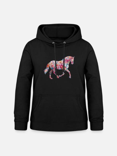Pferd Blumen Muster - Frauen Hoodie - Schwarz