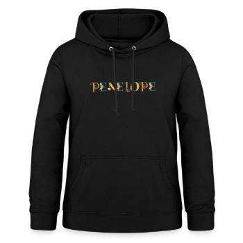 PENELOPE Namenskunst mit gestickten Blumen - Frauen Hoodie - Schwarz - Vorne - AI Model Female 172 light (172cm)