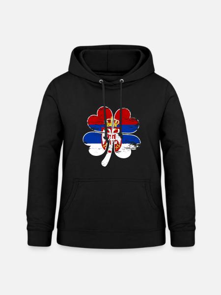 Serbien Flagge Vierblättriges Kleeblatt - Frauen Hoodie - Schwarz