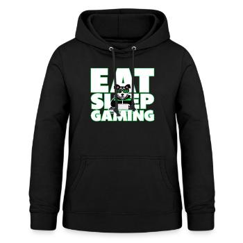 Eat. Sleep. Gaming. - Gamer Spruch mit Hund - Frauen Hoodie - Schwarz - Vorne - AI Model Female 172 light (172cm)