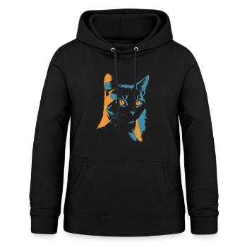 Eksplozja kolorów: Głowa kota w kolorze pomarańczowym i niebieskim - Bluza damska z kapturem - czarny - Przód - AI Model Female 172 light (172cm)