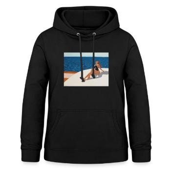 Frau sonnt sich auf Jacht - Frauen Hoodie - Schwarz - Vorne - AI Model Female 172 light (172cm)