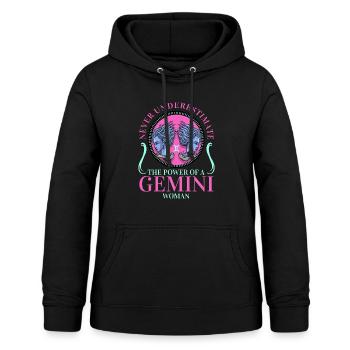 Signe astrologique anniversaire Gémeaux - Sweat à capuche Femme - noir - Devant - AI Model Female 172 light (172cm)