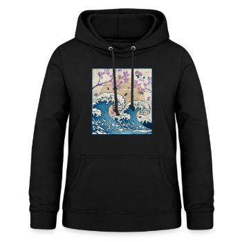 Esthétique japonaise Kanagawa Wave Cherry Blossom Ge - Sweat à capuche Femme - noir - Devant - AI Model Female 172 light (172cm)