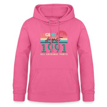 Né en août 1991 - Sweat à capuche Femme - rose - Devant - AI Model Female 172 light (172cm)