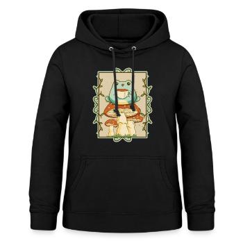 Cottagecore Esthétique Kawaii Grenouille Sirotant du thé - Sweat à capuche Femme - noir - Devant - AI Model Female 172 light (172cm)