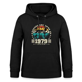Juin 1979. Cadeau d'anniversaire juin 1979. June. - Sweat à capuche Femme - noir - Devant - AI Model Female 172 light (172cm)