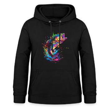 Bass Fishing Bass Fish Fisherman Pop Art - Frauen Hoodie - Schwarz - Vorne - AI Model Female 172 light (172cm)
