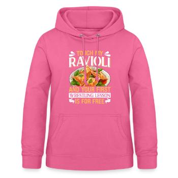 Touche à mon motif de raviolis - Sweat à capuche Femme - rose - Devant - AI Model Female 172 light (172cm)