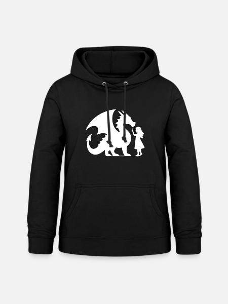 Episches Drachen- und Mädchen-Silhouetten-Design - Frauen Hoodie - Schwarz