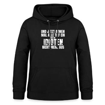 Idioten - Frauen Hoodie - Schwarz - Vorne - AI Model Female 172 light (172cm)
