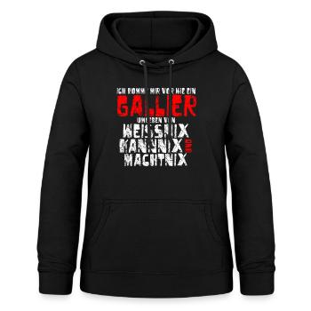 Gallier, Umgeben von Weiss, Kann & Macht Nix, Funn - Frauen Hoodie - Schwarz - Vorne - AI Model Female 172 light (172cm)