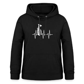 Tenorhorn Herzschlag Herzfrequenz - Blasinstrument - Frauen Hoodie - Schwarz - Vorne - AI Model Female 172 light (172cm)