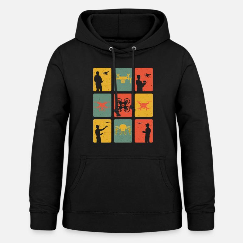 Retro Drone Drone Pilot Quadcopter Drones - Women's Hoodie - black