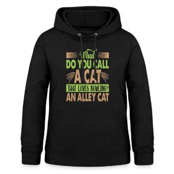 What Do You Call A Cat That Loves Bowling? - Witze - Frauen Hoodie - Schwarz - Vorne - AI Model Female 172 light (172cm)
