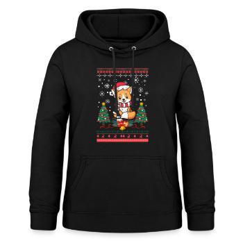 Vilain Noël Fox Pattern Tricoté Noël Christ Enfant - Sweat à capuche Femme - noir - Devant - AI Model Female 172 light (172cm)