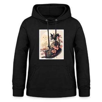 Japan Kirschblüte Katze Japanisch Geisha Abstrakt - Frauen Hoodie - Schwarz - Vorne - AI Model Female 172 light (172cm)
