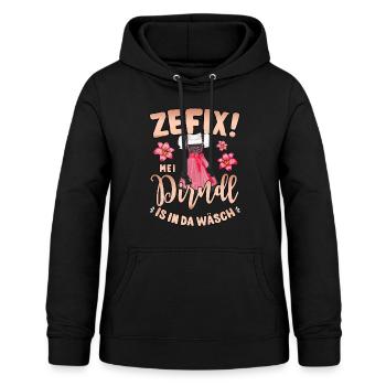 Trachtenshirt Damen Mei Dirndl is in da Wäsch - Frauen Hoodie - Schwarz - Vorne - AI Model Female 172 light (172cm)