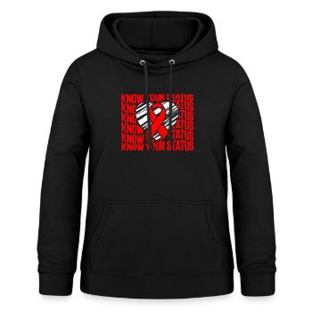 Chemise des Journées du sida des mots, Connaissez votre statut Ruban rouge - Sweat à capuche Femme - noir - Devant - AI Model Female 172 light (172cm)