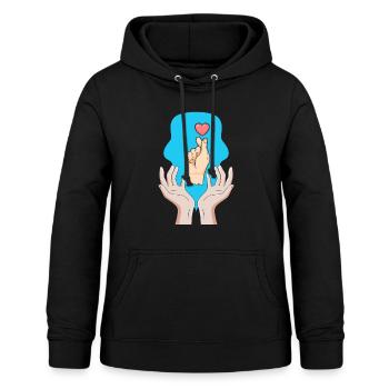 Korea Hemd, Finger Herz Tee, K-Pop Mode für - Frauen Hoodie - Schwarz - Vorne - AI Model Female 172 light (172cm)