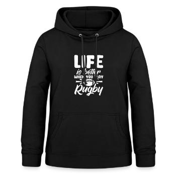 Rugby - Vrouwen hoodie - zwart - Voor - AI Model Female 172 light (172cm)