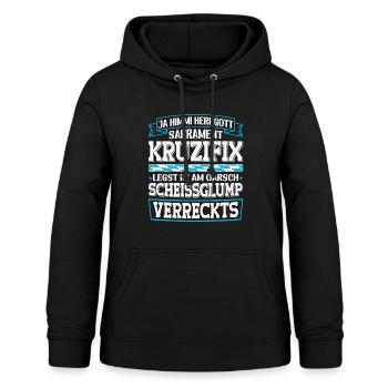 Boarisch Kruzifix Scheissglump Verreckts München - Frauen Hoodie - Schwarz - Vorne - AI Model Female 172 light (172cm)