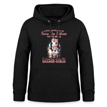 Future Grande Soeur Drôle Annonce Licorne Bêtises - Sweat à capuche Femme - noir - Devant - AI Model Female 172 light (172cm)