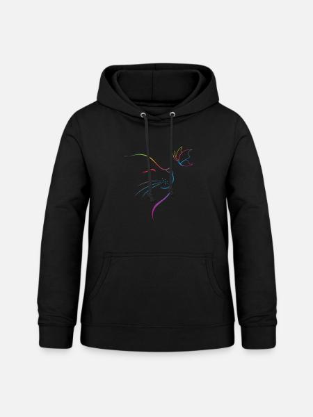 Katze mit Schmetterling - Frauen Hoodie - Schwarz