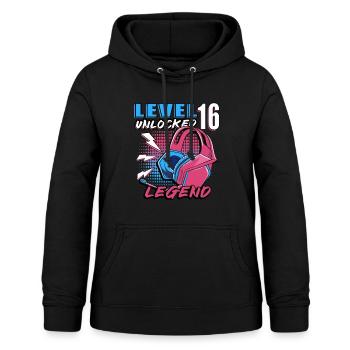 Level 16 Unlocked - Women's Hoodie - black - Front - AI Model Female 172 light (172cm)