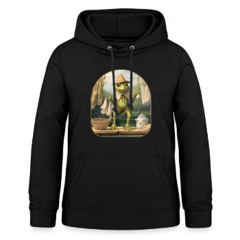 Grenouille Bonnet suspendu corde à linge - Sweat à capuche Femme - noir - Devant - AI Model Female 172 light (172cm)