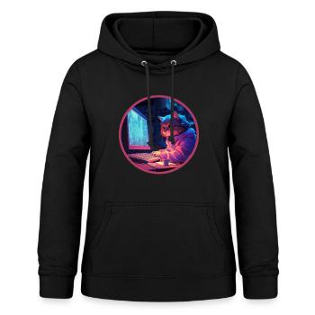 Anime Cat Vaporwave Rétro Ordinateur Nostalgie - Sweat à capuche Femme - noir - Devant - AI Model Female 172 light (172cm)