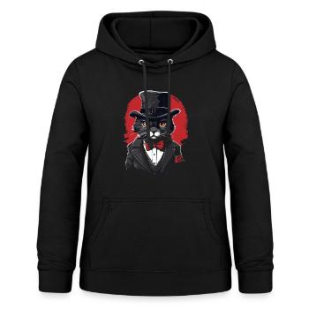 Chapeau et costume : un chat élégant avec une rose - Sweat à capuche Femme - noir - Devant - AI Model Female 172 light (172cm)