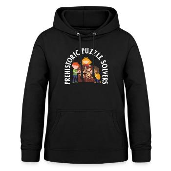 Paleontology Shirt, Prehistoric Puzzle Solvers - Women's Hoodie - black - Front - AI Model Female 172 light (172cm)