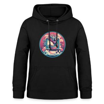 Japanischer Dragon Vaporwave CRT-Monitor Statisch - Frauen Hoodie - Schwarz - Vorne - AI Model Female 172 light (172cm)
