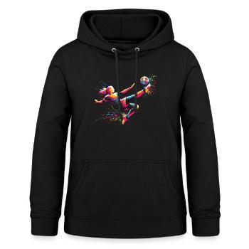 Fußball Fußballerin, bunt, Fussballspielerin Frau - Frauen Hoodie - Schwarz - Vorne - AI Model Female 172 light (172cm)
