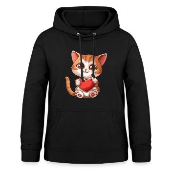 Adorable Kitten Holding Heart With Big Eyes - Women's Hoodie - black - Front - AI Model Female 172 light (172cm)