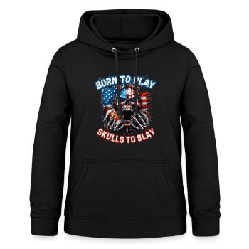 4. Juli American Football Skull U. S. FLag - Frauen Hoodie - Schwarz - Vorne - AI Model Female 172 light (172cm)