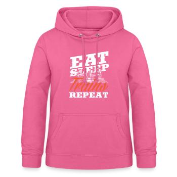 Eat Sleep Trains Repeat Eisenbahnliebhaber - Frauen Hoodie - Pink - Vorne - AI Model Female 172 light (172cm)