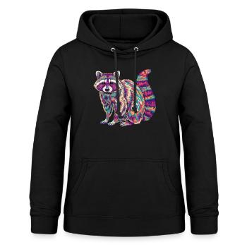 Psychedelischer Waschbär Regenbogenfarben Fraktalkunst - Frauen Hoodie - Schwarz - Vorne - AI Model Female 172 light (172cm)